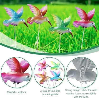 4 Pcs Hummingbird Garden Metal Stakes Set, 14 Inch Tall Hummingbird Garden Stakes Decor, Outdoor Garden Decor, Metal Bird Decorative Garden Stakes, for Lawn Pathway Patio Plant Pot Flower Bed (Bird)