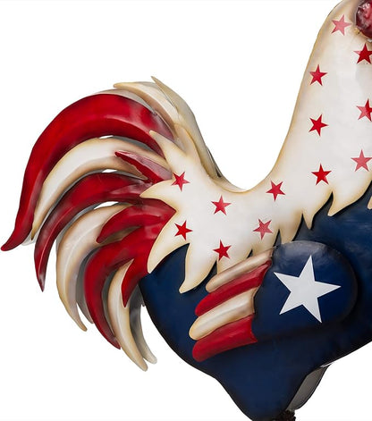 Glitzhome Metal Patriotic Rooster Statue, Rustic Yard Signs Porch Decor 21" H Garden Rooster Sculpture for 4th of July Independence Day USA Home Decor