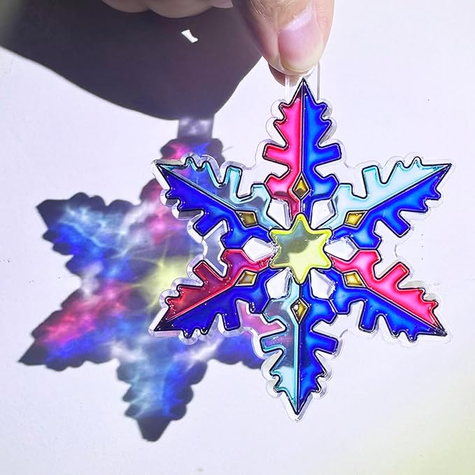 AUEKIV Suncatchers Kit 30sets Snowflake Sun Catcher DIY Window Paint Art Craft Kits Christmas Snowman Snowflake Suncatchers Ornaments for Xmas Decoration Winter Home Outdoor Party Activity