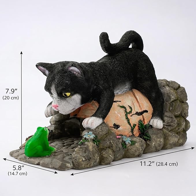 Tuxedo Cat Statue Gutter Downspout Extensions, Black Cat Figurine Rain Gutter Downspout Splash Block Cover Sculpture Decorative, 3" × 4" Downspouts