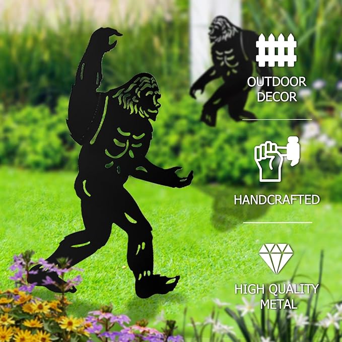 Bigfoot Garden Decor for Outside, Big Foot Silhouette Outdoor Statues, Sasquatch Gardening Gifts for Men/Dad/Women, Metal Yard Art for Lawn, Forests,Outdoor Decorations