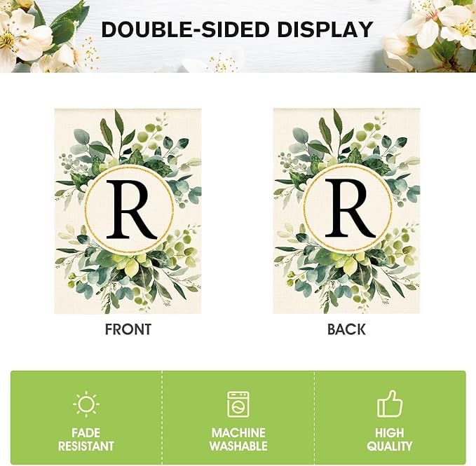 AVOIN colorlife Monogram Letter R Floral House Flag 28x40 Inch Double Sided Outside, Family Last Name Initial Yard Outdoor Decoration