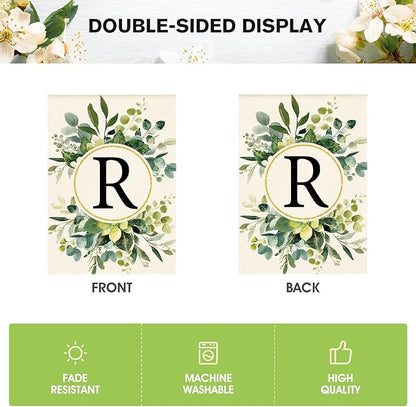 AVOIN colorlife Monogram Letter R Floral House Flag 28x40 Inch Double Sided Outside, Family Last Name Initial Yard Outdoor Decoration