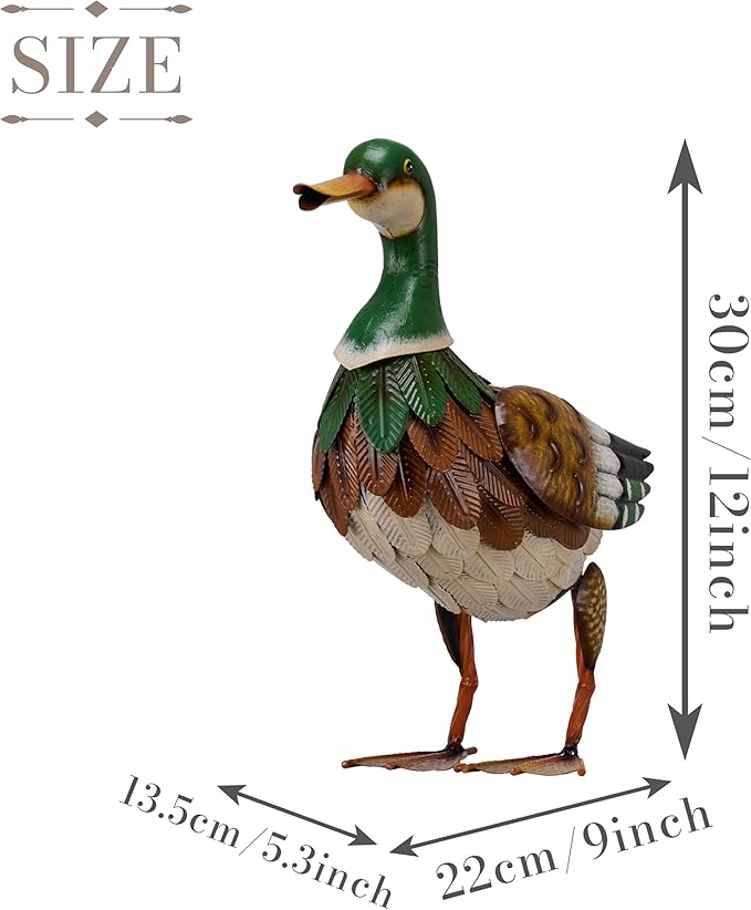TERESA'S COLLECTIONS Mallard Garden Decor for Outside,Duck Metal Yard Decorations Outdoor Decor,12" Vivid Duck Decoys Animal Outdoor Statues for Patio Lawn Pool Porch Backyard,Farmhouse Gifts for Mom