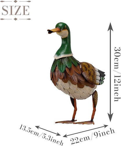 TERESA'S COLLECTIONS Mallard Garden Decor for Outside,Duck Metal Yard Decorations Outdoor Decor,12" Vivid Duck Decoys Animal Outdoor Statues for Patio Lawn Pool Porch Backyard,Farmhouse Gifts for Mom