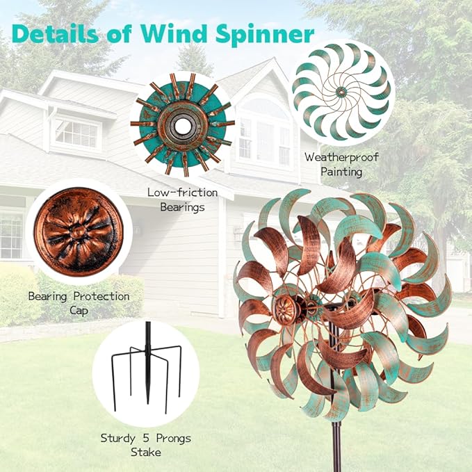 DREAMSOUL 360° Wind Spinners Outdoor, Metal Wind Spinner 64 Inch Windmill for Yard Garden Outdoor Decor