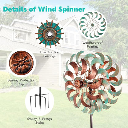 DREAMSOUL 360° Wind Spinners Outdoor, Metal Wind Spinner 64 Inch Windmill for Yard Garden Outdoor Decor