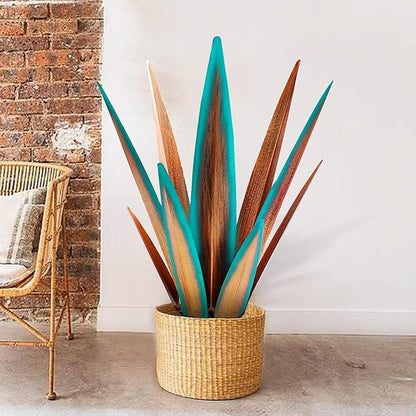 2022 Upgraded Large Size Tequila Rustic Sculpture, DIY Rustic Metal Agave Plant for Outdoor Patio Garden Yard Lawn Ornaments, Yard Art Decoration Statue for Home Decor (Orange Blue (L))