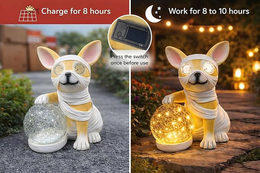 Solar Garden Lights Outdoor Decor, Waterproof Dog Statue with Crackle Glass Ball, for Walkways, Backyards, Patios, and Lawn Pathways, Yard Ornament for Mom and Grandma