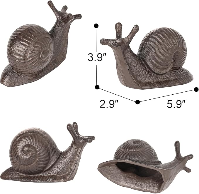 Sungmor Cast Iron Snail Statue,3.7" Vintage Black Brown Garden Figurine,Rustic Indoor Outdoor Desk Ornament for Patio,Bookshelf Decor