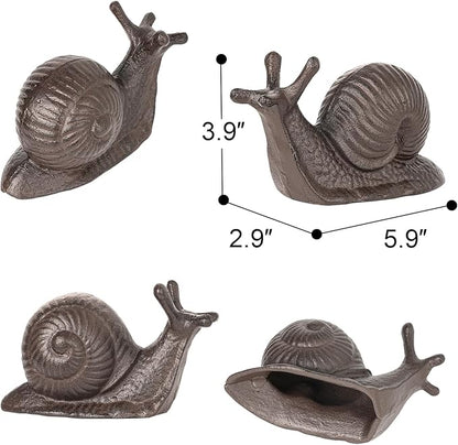 Sungmor Cast Iron Snail Statue,3.7" Vintage Black Brown Garden Figurine,Rustic Indoor Outdoor Desk Ornament for Patio,Bookshelf Decor