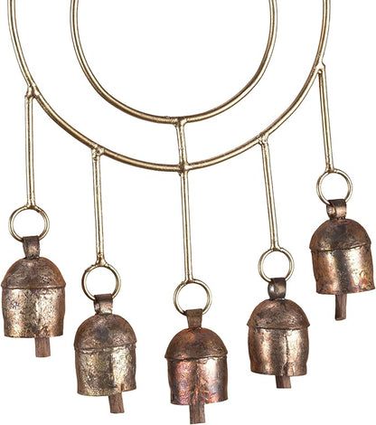 Metal Wind Chimes for Outside – Deep Tone Garden Decor – Rustic Finish Bronze Yard Decorations Outdoor – 14 Inch Hanging Windchime for Porch Patio Balcony – Gold Chimes with 6 Decorative Bells