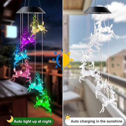 Christmas Elk Wind Chimes Christmas Decor Solar Wind Chimes Outdoor Indoor Gifts for mom Kids Grandma Garden Decor Garden Gifts (Christmas elk)