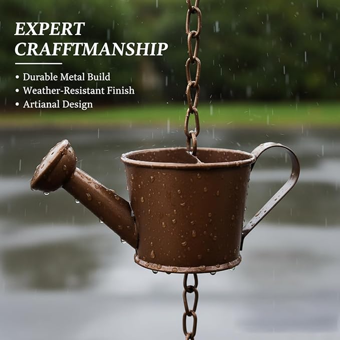 Metal Watering can Rain Chain for Gutters, Rust Resistant Outdoor Rain Catcher, Perfect for Heavy Rain, Indoor/Outdoor Decoration, Dark Bronze Finish