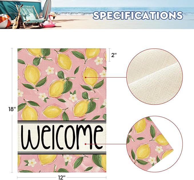 AVOIN colorlife Summer Lemon Garden Flag 12x18 Inch Double Sided Outside, Pink Welcome Seasonal Yard Outdoor Flag