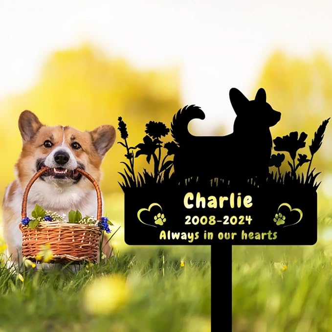 Personalized Corgi Dog Memorial Grave Marker,Custom Flora Dog Memorial Garden Stake,Dog Memorial Plaque Burial Stake Engraved Sign,Dog Sympathy Grave Stake,Dog Memorial Statue Headstone