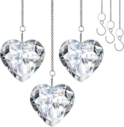 H&D HYALINE & DORA 50mm Clear Crystal Heart Suncatcher Set of 3 Suncatcher for Window Crystal Heart Sun Catcher Hanging Ornament Rainbow Maker Gifts for Mom, Grandma, Friends