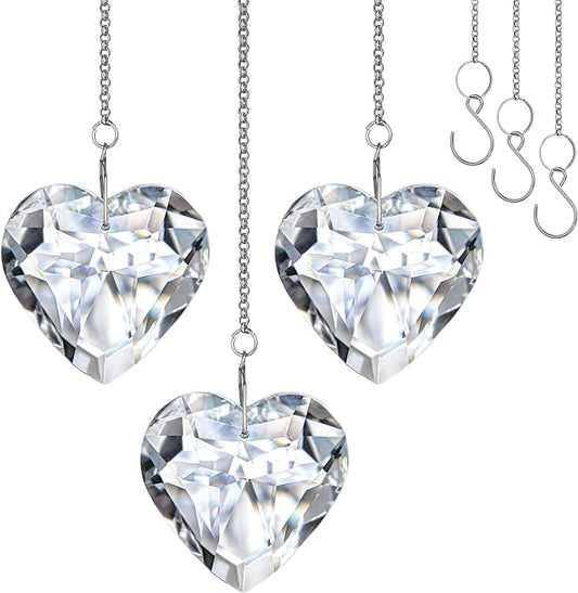 H&D HYALINE & DORA 50mm Clear Crystal Heart Suncatcher Set of 3 Suncatcher for Window Crystal Heart Sun Catcher Hanging Ornament Rainbow Maker Gifts for Mom, Grandma, Friends