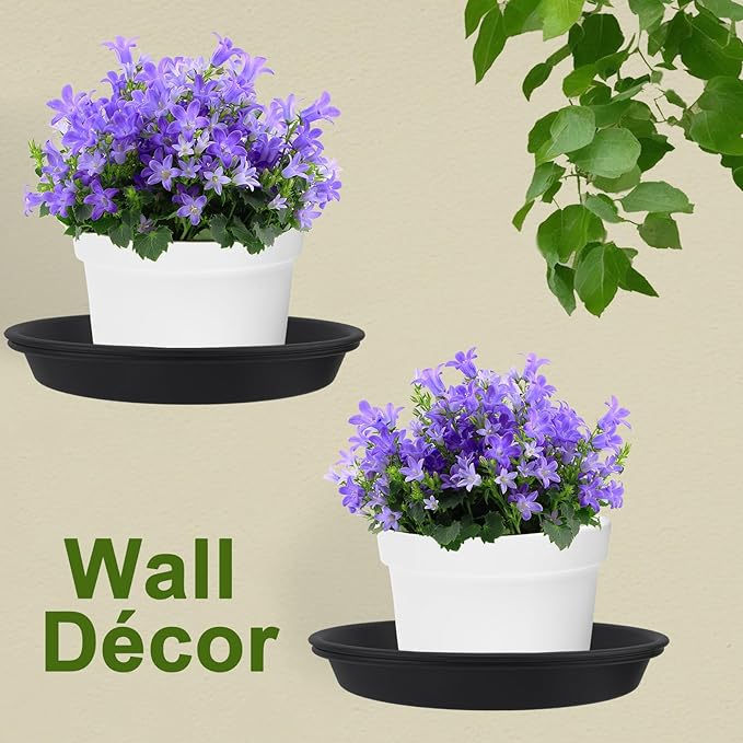 Wall Mount Plant Holder with Saucer Trays 8 inch, 6 Pack Heavy Duty Metal Fence Mounted Plant Holders for Wall, Ring Flower Pot Hanger Planter Bracket for Outside Indoor Outdoor Bird Feeder