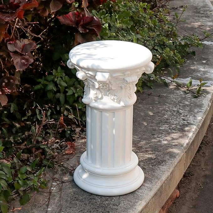 Decorative Roman Column Pedestal, English Rosette Indoor Outdoor Sculptural Garden Plinth Base Statue Riser, Weatherproof Sturdiness Plinth Base Statue Riser for Statues, Flower Pots, Decor, Cast Stone Resin (1425)