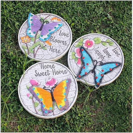 Etlegor Garden Décor Stepping Stones, Fun Animal Print Outdoor Pathway Décor Step Stones, All-Weather Lawn Pathway/Flower Beds/Courtyard Pavers(3 Butterflies)