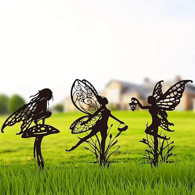 6-Piece Decorative Garden Stakes，Garden Decoration, Metal Flower Fairy，Fairy Garden Decor