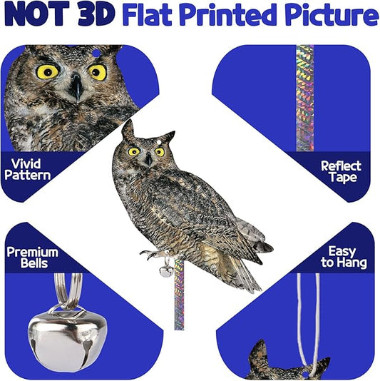 2PCS Hanging Flat Garden Owls with Reflective Tape Plastic Owl to Scare Pigeon for Outdoor Fake Owl to Keep Pigeon Away from Balcony House Window Patio Yard Front Porch Backyard