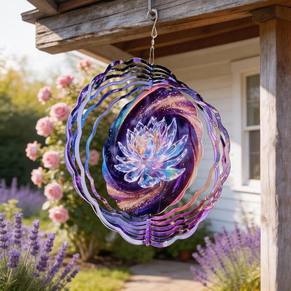 10x10 Crystal Lotus Flower Spinning Wind Chime Rainbow Galaxy Wind Spinner Outdoor Garden Decor Crystal Chimes Mother's Day Housewarming Gift
