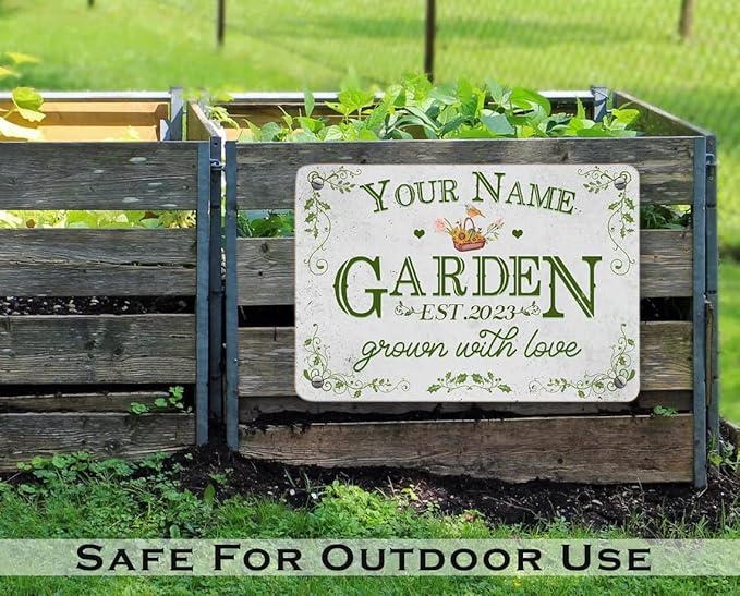 Custom Metal Signs with Name Made in USA Personalized Vintage Garden Sign Waterproof Vintage Decorative Metal Print for Wall Decor Customized Home Garden Ideas Gifts Artwork Prints for Yard Ourdoor