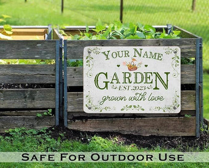 Custom Metal Signs with Name Made in USA Personalized Vintage Garden Sign Waterproof Vintage Decorative Metal Print for Wall Decor Customized Home Garden Ideas Gifts Artwork Prints for Yard Ourdoor