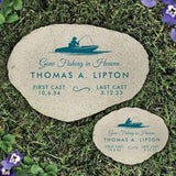 GiftsForYouNow Gone Fishing in Heaven Personalized Memorial Garden Stone, Flat UV Resin Stone, Measures 6" W x 4.5" H, Fisherman Memorial, Grandpa, Dad, Last Cast