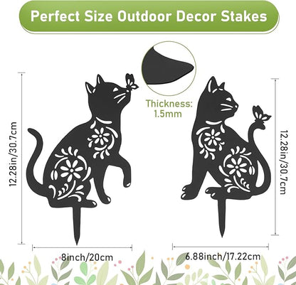FACULX Cat Metal Decorative Garden Stakes, Rust Proof Cat Metal Black Silhouette Decor Garden Stakes for Yard Patio Lawn Decorations, Cats Outdoor Decor Gifts for Women/Men