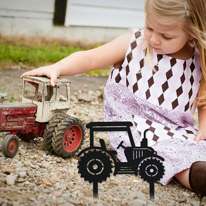 WADORN Tractor Decorative Silhouette Garden Stakes, Metal Tractor Car Stakes Statues Ornaments Lovers Gifts Yard Art Black Silhouette Yard Outside Decor for Backyard Patio, 11x11.4 Inch