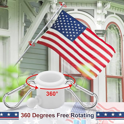 Flag Pole Kit with 3x5 American Flag Outdoor - 7ft Tangle Free Metal Flagpole with Holder Bracket & Embroidered US Flags - Rustproof Heavy Duty for Outside House Porch Garage Mount - White