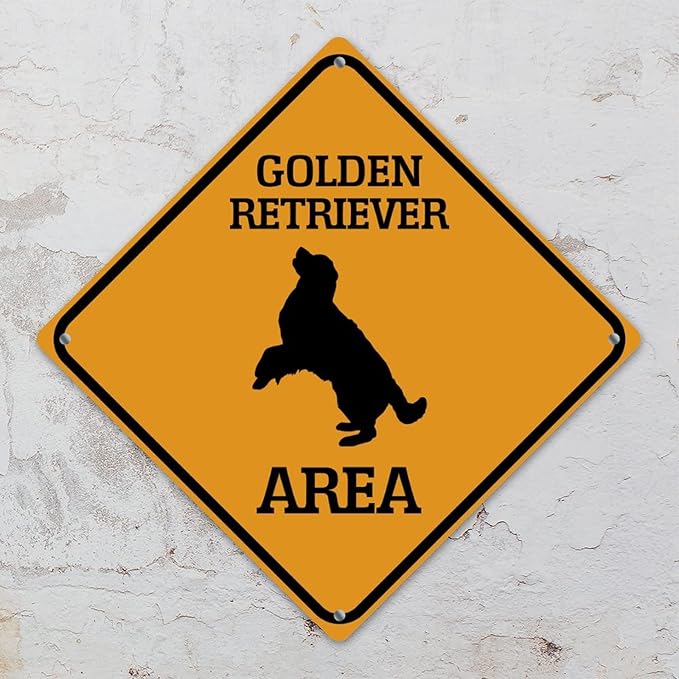 Golden Retriever Crossing Sign Caution Golden RetrieverDog Xing Sign Street Sign Wildlife Novelty Road Fence Wall Decor Warning Metal Tin Sign For Indoor Outdoor 12x12in