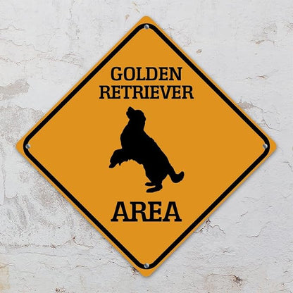 Caution Golden Retriever Crossing XING Tin Sign Golden Retriever Dog Area Warning Street Sign Golden Retriever Novelty Caution Road Sign for Home Man Cave Door Porch Garden 15x15in