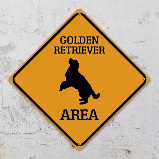 Caution Golden Retriever Crossing XING Tin Sign Golden Retriever Dog Area Warning Street Sign Golden Retriever Novelty Caution Road Sign for Home Man Cave Door Porch Garden 15x15in