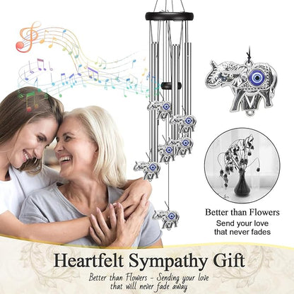 Angel Wind Chimes for Outside, Elephant Gifts for Women, Outdoor/Indoor Decorations for Patio, Porch, Garden Decor, and Backyard (Evil Eye Elephant)