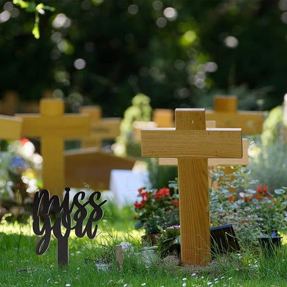 Fumete Cemetery Decorations for Grave, Miss You Memorial Grave Markers, Metal Memorial Stake Headstones Cemetery Plaque Garden Yard Outdoor Decoration for Mom Dad Friend(12.6 x 7.87 Inch)