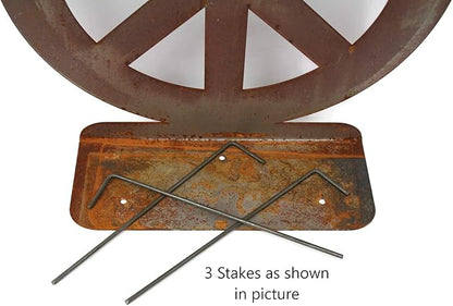 Peace and Heart Staked Signs or Wall Art Rustic or Powder Coated Finishes (Peace XL on Flat Base 24", Naturally Rusted)