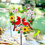 Decorative Garden Stakes Metal Red Cardinal - Heart Shaped Pair of Red Birds with Flowers 24 Inch Colorful Yard Decor, Outdoor Lawn Ornament(Cardinal Couple)