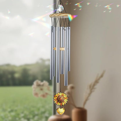 Personalized Memorial Sunflower Wind Chimes for Outside, Custom Crystal Memory Suncatcher Ornament, Sympathy Gift for Loss of Mother Father, in Loving Memory Windchimes, Mother's Day Garden Décor