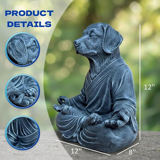 OLOMA Outdoor Garden Meditating Dog Sculpture Concrete Stone Statue with Protective Resin Coating Heavy Indoor Outdoor Decorative Accent for Entryway and Patio Display