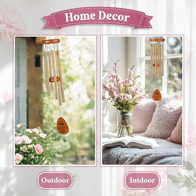 Birthday Gifts for Mom from Daughter, for Mum Stepmom, Wind Chimes for Mother, Best Mom Gifts from Son, Sentimental Gift for Mothers Day, Cute Wind Chime Garden Decor