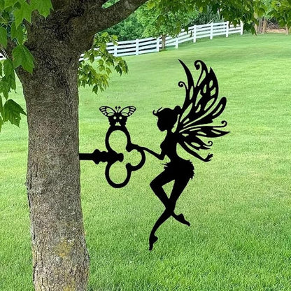 Fairy Silhouette Statue Metal Branch Decoration Angle Metal Stake Outdoor Garden Butterfly Flower Decor Branch Tree Art ﻿New Home Decoration Gift