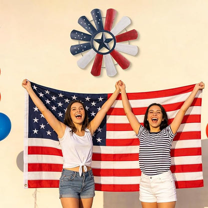 JJALIGHTS 23" Windmill Wall Decor, Patriotic American Flag Metal Wall Art with Texas Star, 4th of July Indoor Outdoor Decorations for Farmhouse Porch Garden Patio Fence Home