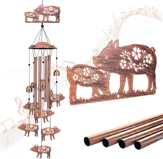 Pig Wind Chimes Outdoor Pig Gifts for Women Men Mom Dad Best Birthday Unique Gardening Gifts Metal WindChimes for Outside/Indoors, Lawn, Patio, Home, Yard Decor, Garden Decorations