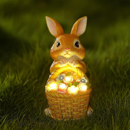 Garden Rabbit Statue Solar Light Outdoor Decorations Rabbit Figurine Light for Outdoor Patio Balcony Yard Porch Lawn for Women Mom Grandma Family Friend