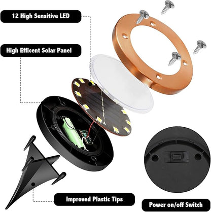 JKIMK Solar Ground Lights Outdoor Waterproof Flat Garden Solar Disk Lights Floor 12 LED 16 Pack for Garden Patio Pathway Landscape Driveway Yard Path Decor