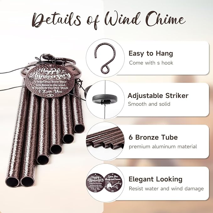 Anniversary Wind Chimes Gifts for him her,Romantic Anniversaries for Wife, Husband, Happy Anniversary Decorations